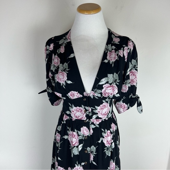 Free People Love of My Life Floral Print Midi Dress Size XS Black Pink - Picture 6 of 10